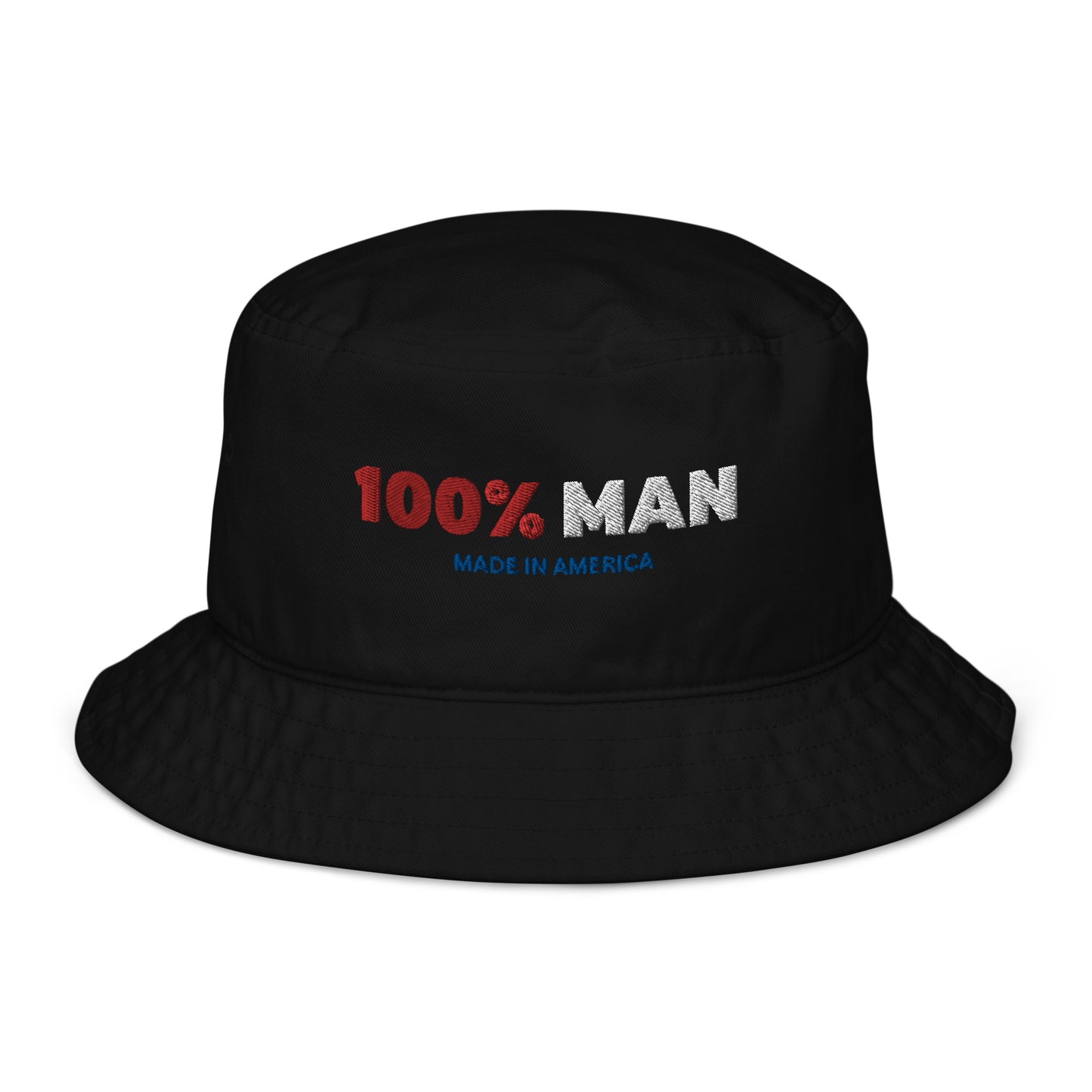 100% Man USA Organic Bucket Hat- Red, White & Blue Design