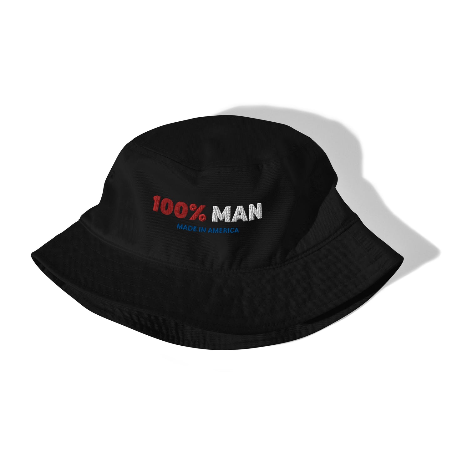 100% Man USA Organic Bucket Hat- Red, White & Blue Design