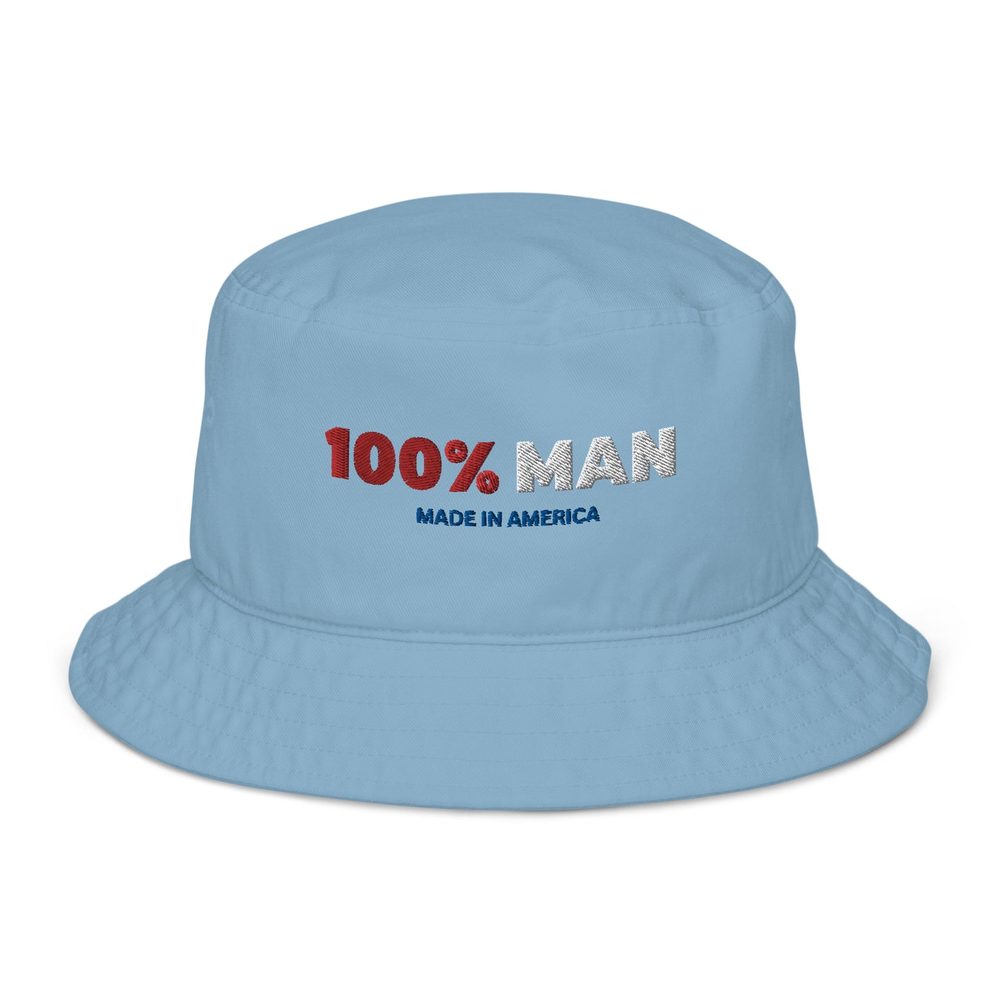 100% Man USA Organic Bucket Hat- Red, White & Blue Design