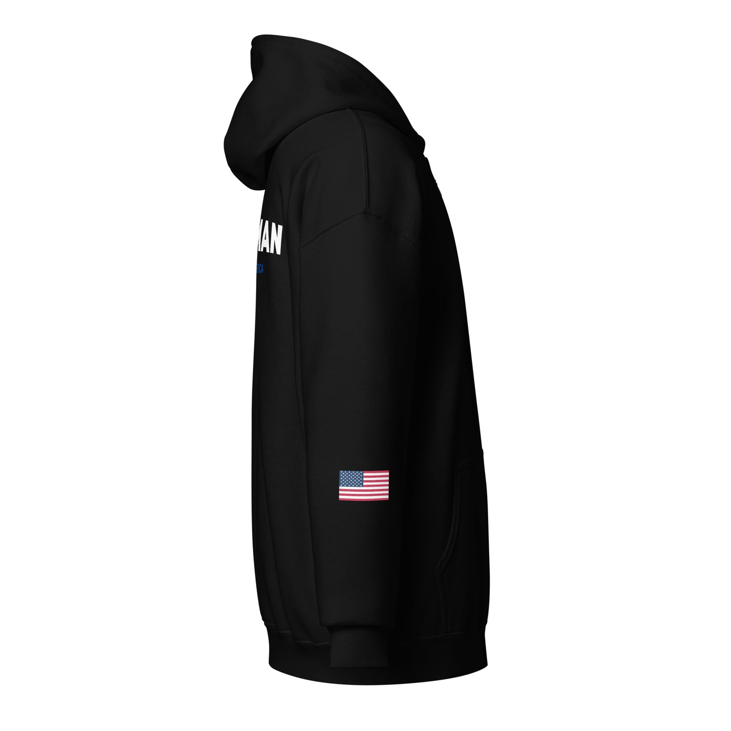 100% Man USA Heavy Blend Hoodie- Red, White & Blue Design