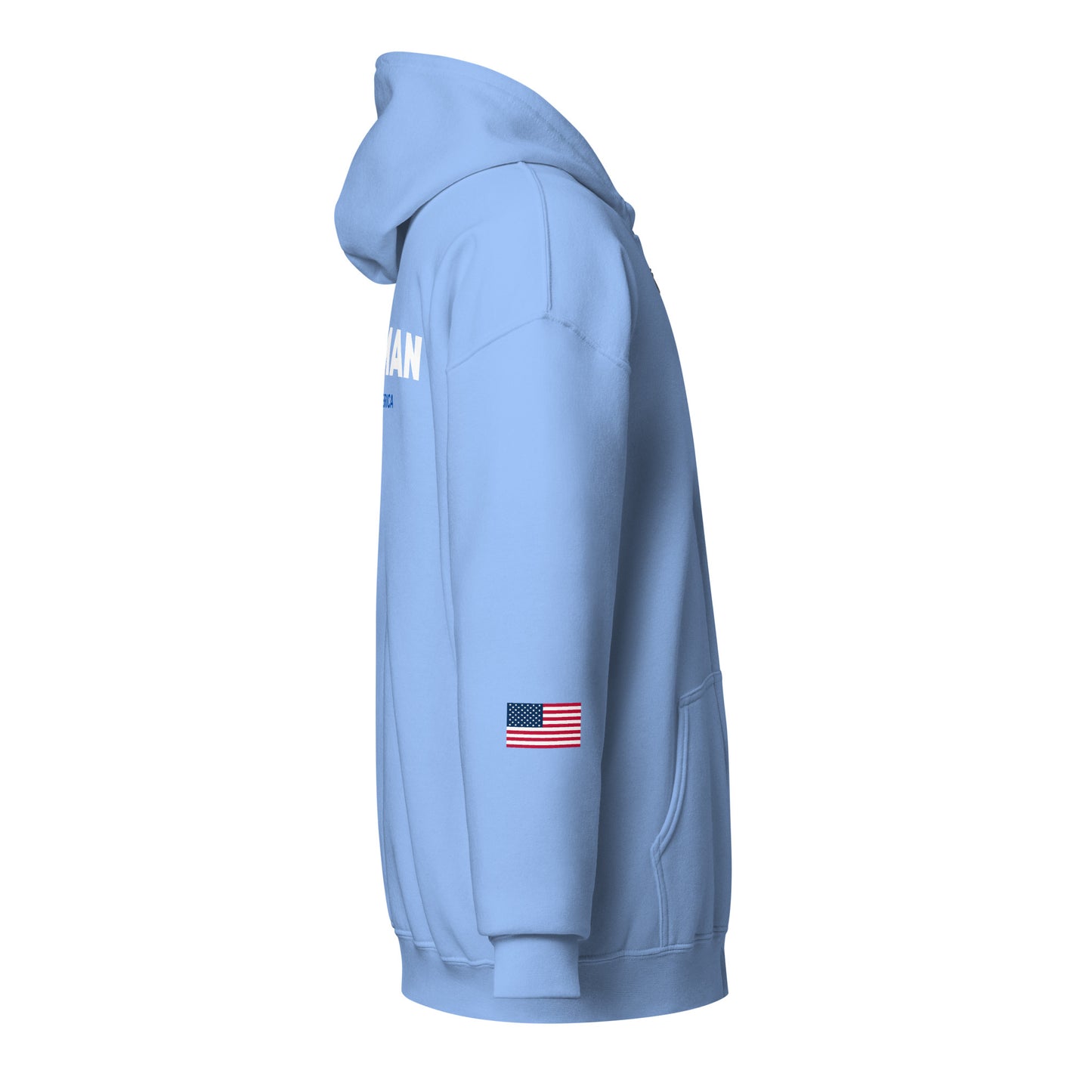 100% Man USA Heavy Blend Hoodie- Red, White & Blue Design