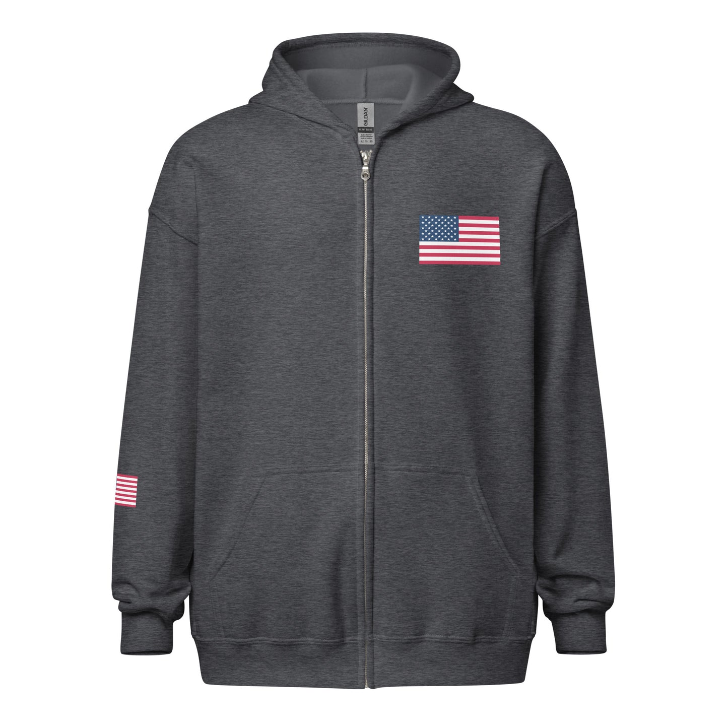 100% Man USA Heavy Blend Hoodie- Red, White & Blue Design