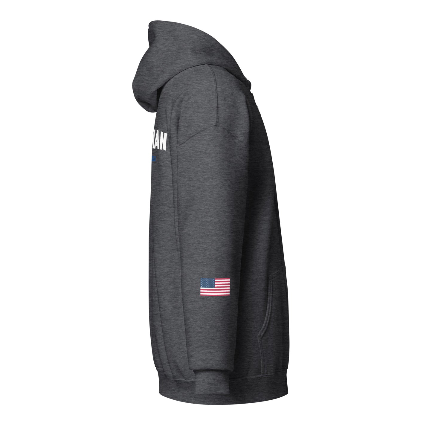 100% Man USA Heavy Blend Hoodie- Red, White & Blue Design