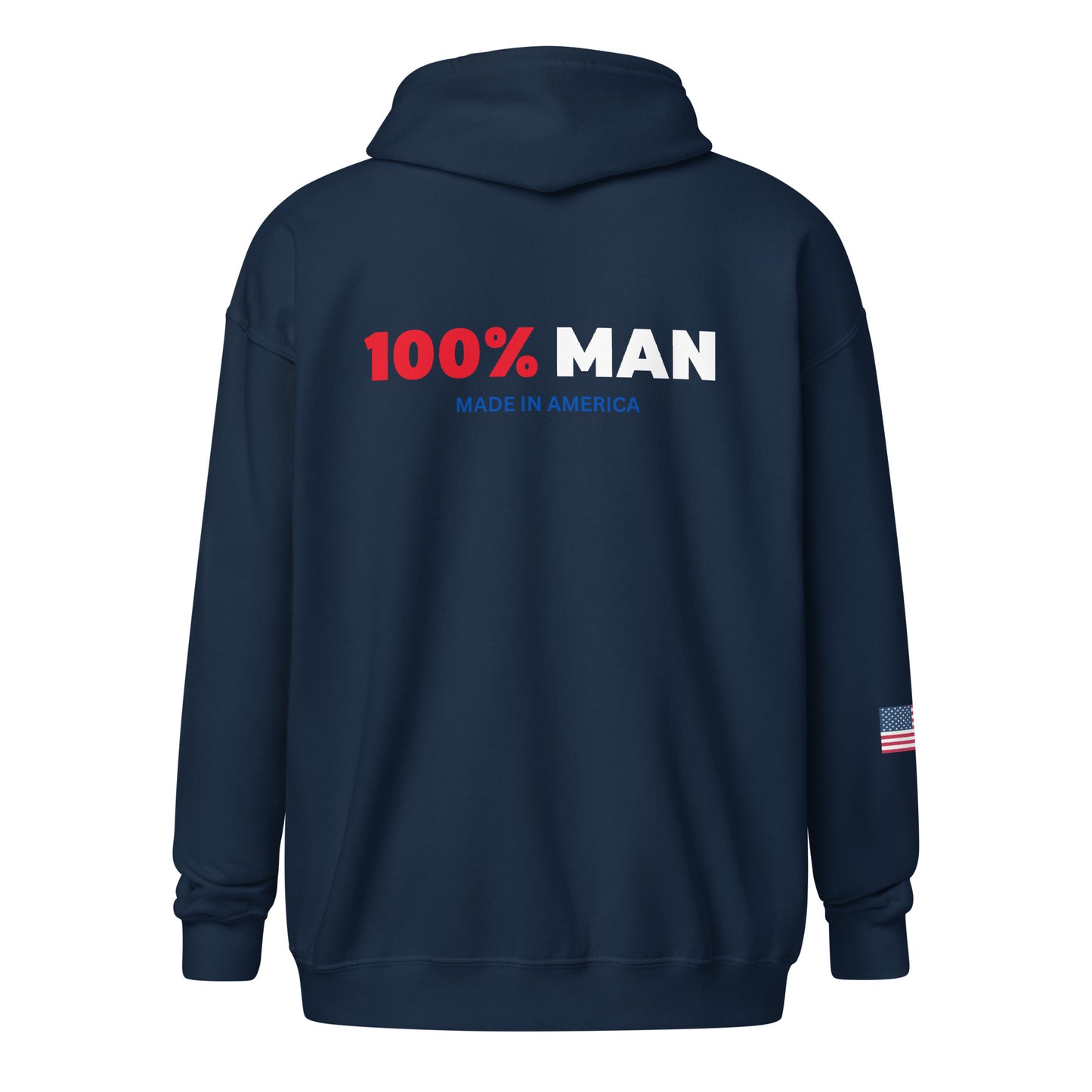 100% Man USA Heavy Blend Hoodie- Red, White & Blue Design