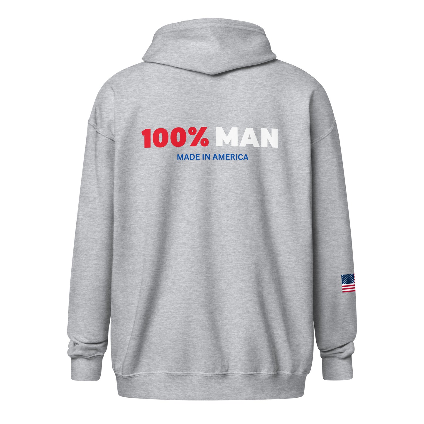 100% Man USA Heavy Blend Hoodie- Red, White & Blue Design