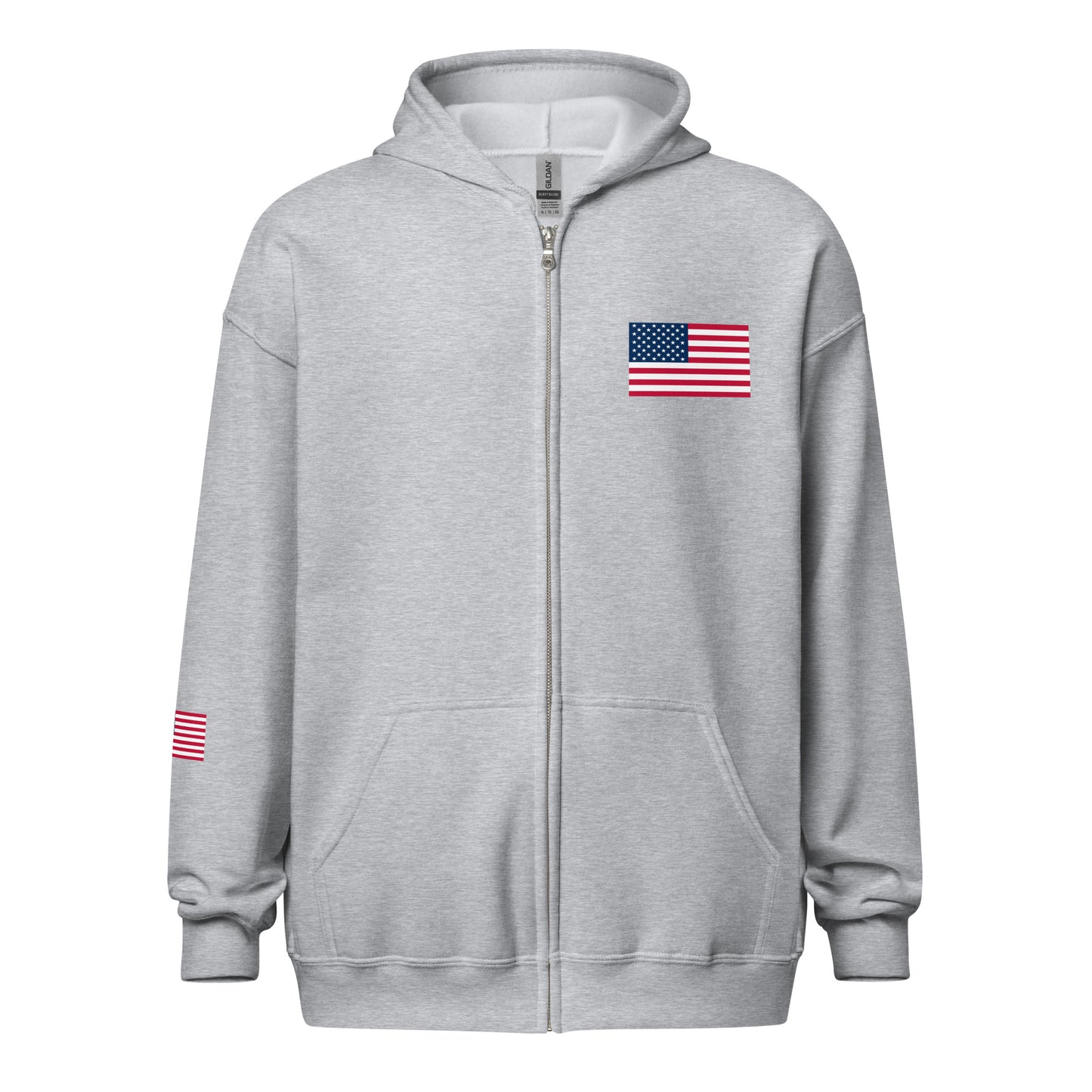 100% Man USA Heavy Blend Hoodie- Red, White & Blue Design