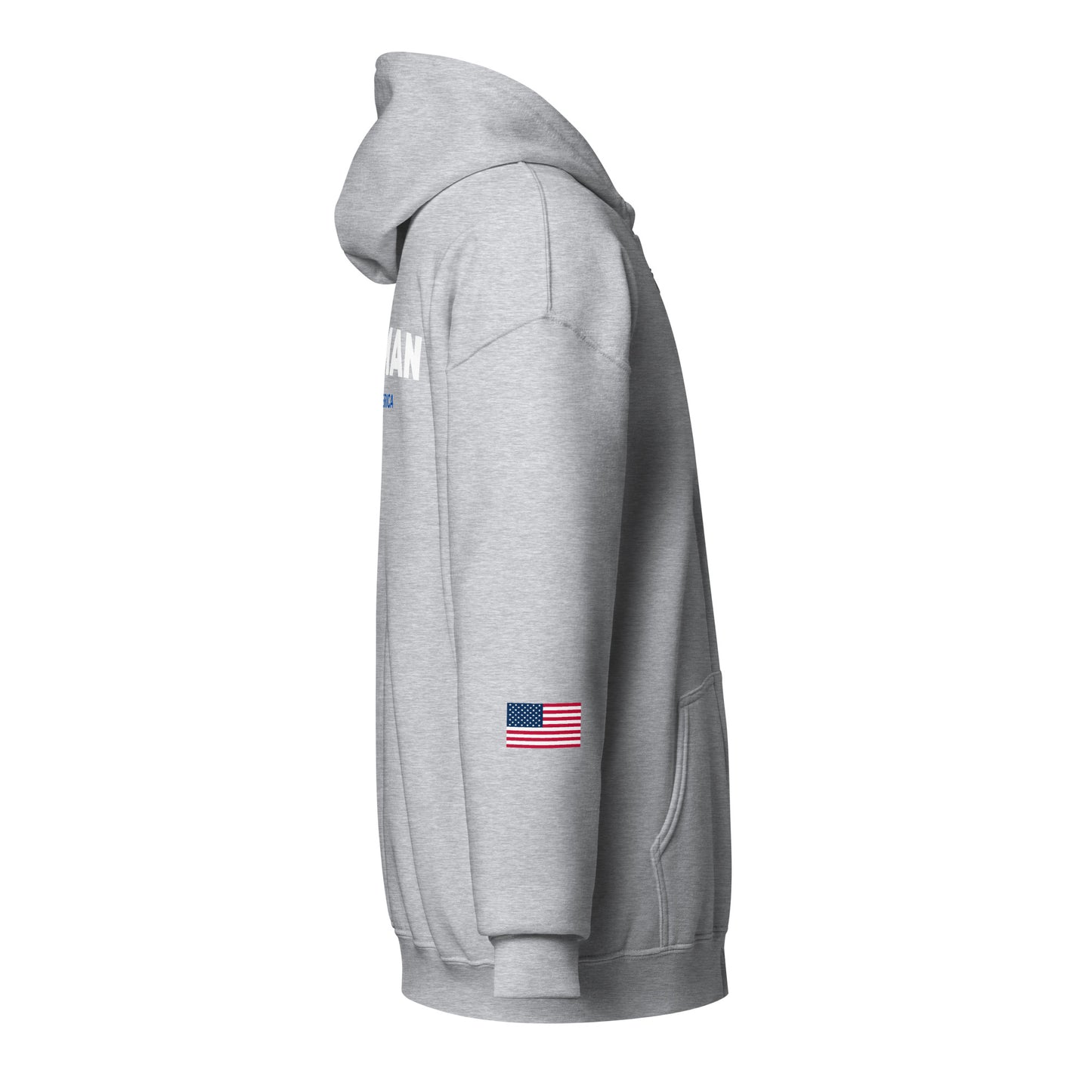 100% Man USA Heavy Blend Hoodie- Red, White & Blue Design