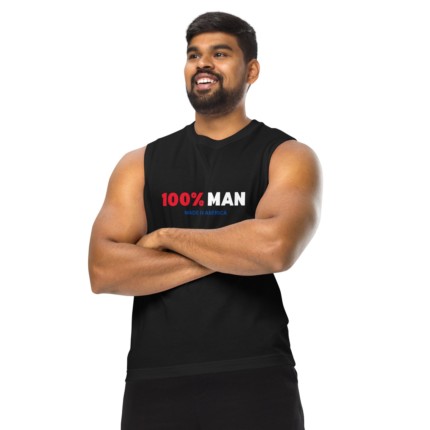 100%  Man USA Muscle Shirt- Red, White & Blue Design