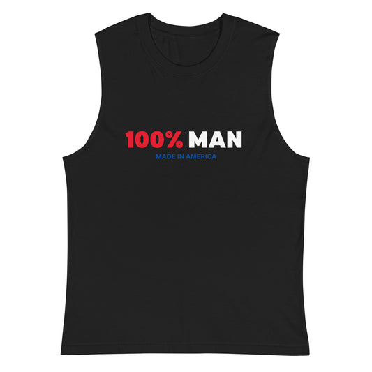 100%  Man USA Muscle Shirt- Red, White & Blue Design