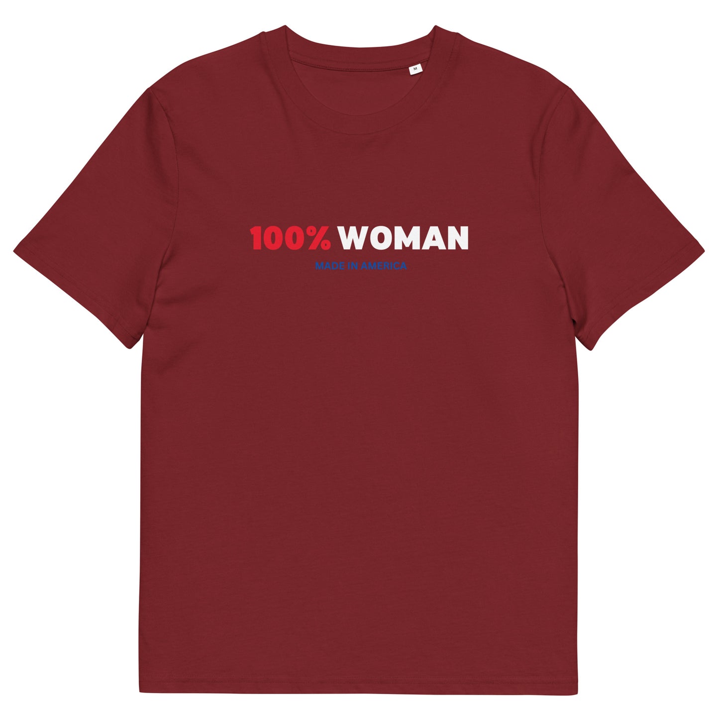 100% Woman USA  Organic T-Shirt- Red, White & Blue Design