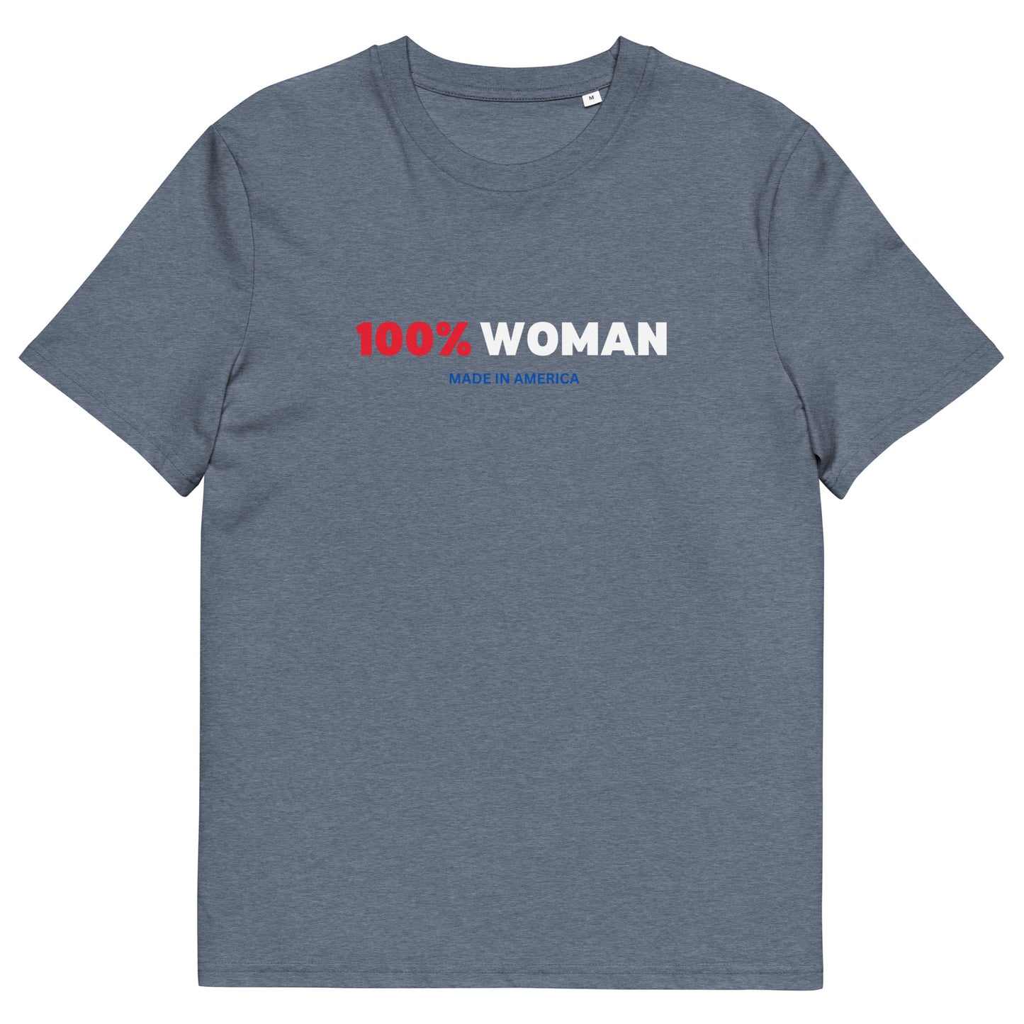 100% Woman USA  Organic T-Shirt- Red, White & Blue Design