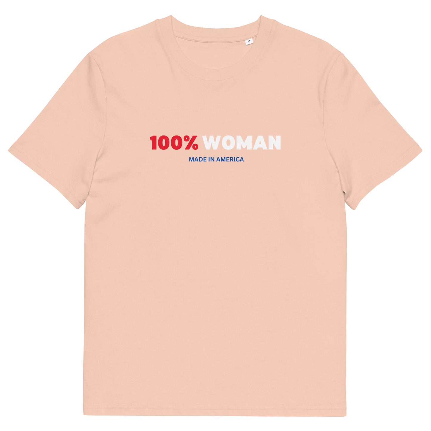 100% Woman USA  Organic T-Shirt- Red, White & Blue Design