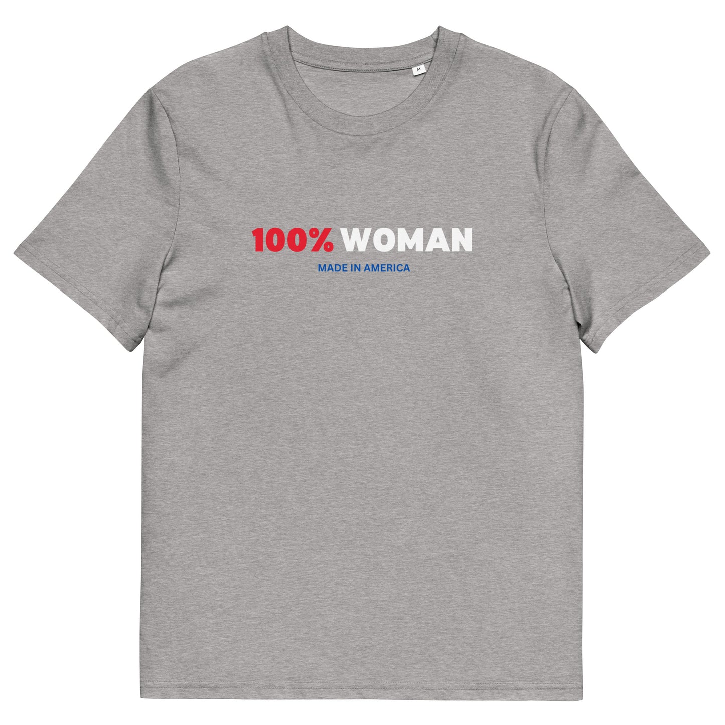 100% Woman USA  Organic T-Shirt- Red, White & Blue Design