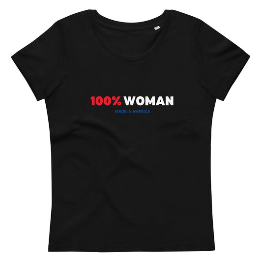 100% Woman USA Fitted Eco-T-Shirt - Red, White & Blue Design